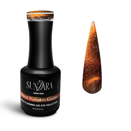 Ghost Pumpkin Cluster-Flashing Disco Cat Eye Gel Polish