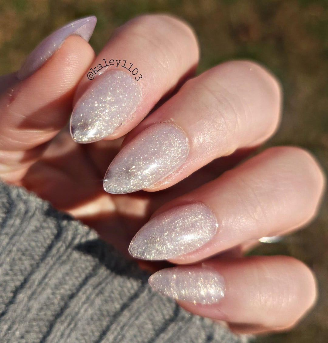 Pele is a poly gel that’s a light pink glitter