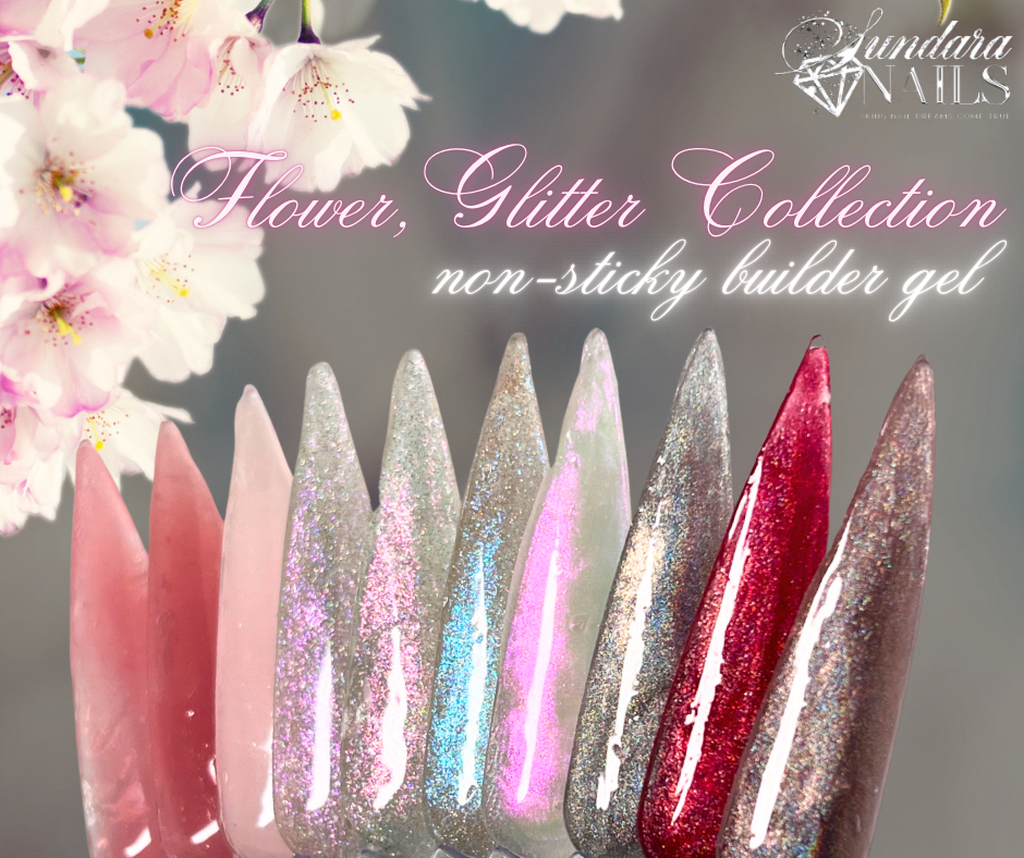 Flower Glitter Collection - Non Sticky 3D Builder Gel in a Pot - Sundara Nails